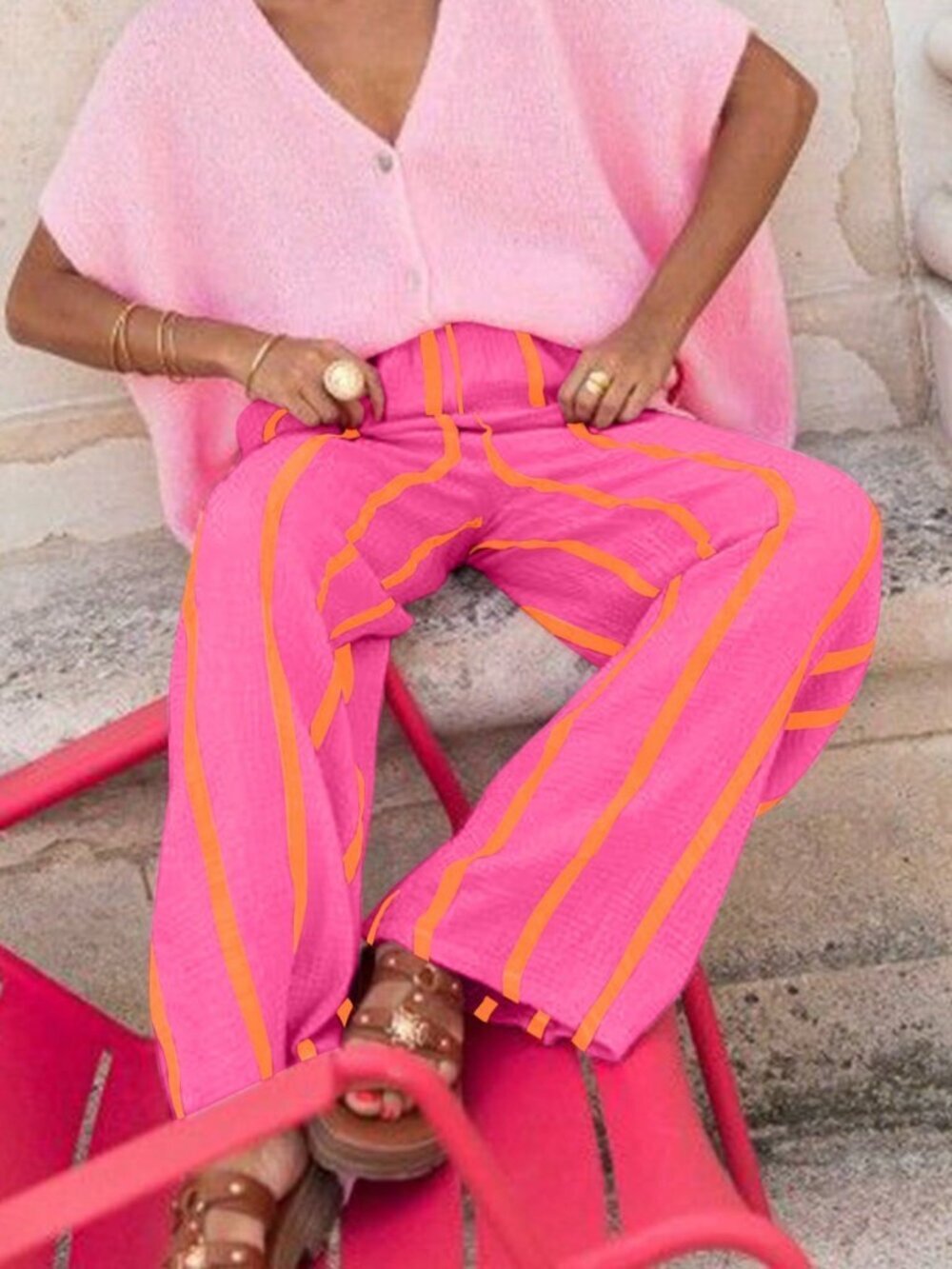 Casual Women's Polyester Striped Pants With Pocket - Picture 5 of 5